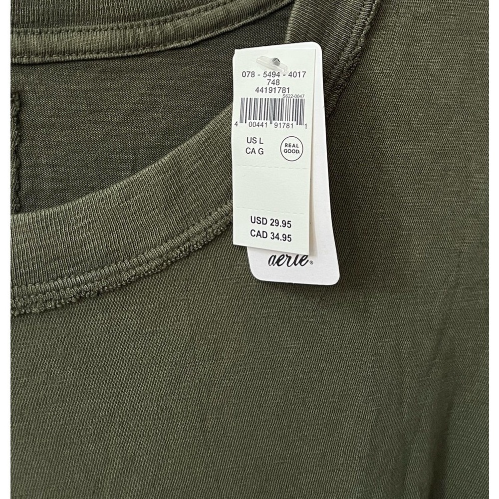 Aerie Oversized Haute Cafe Paris Graphic T Shirt Womens Large Olive Green NWT - Picture 4 of 9